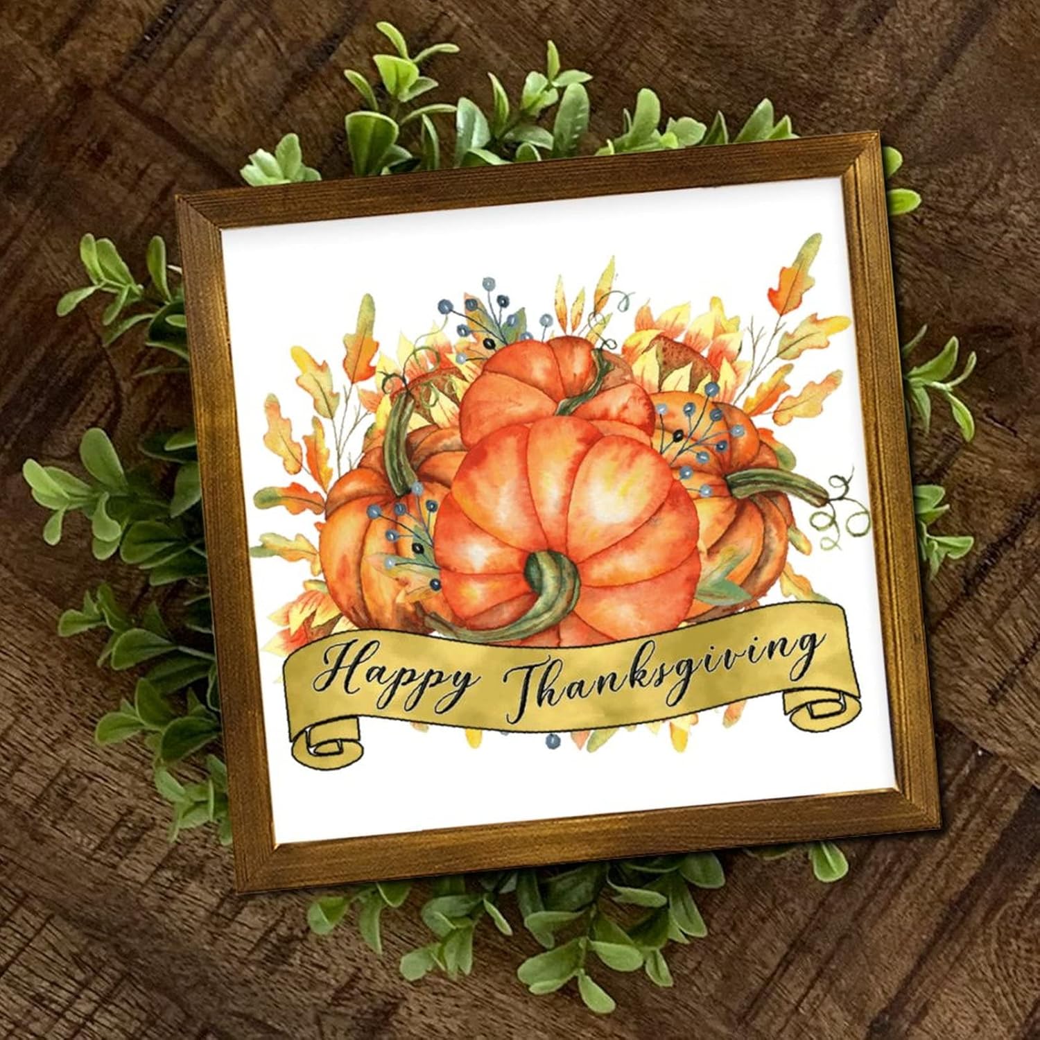 Happy Thanksgiving Framed Wooden Wall Art Sign 12x12