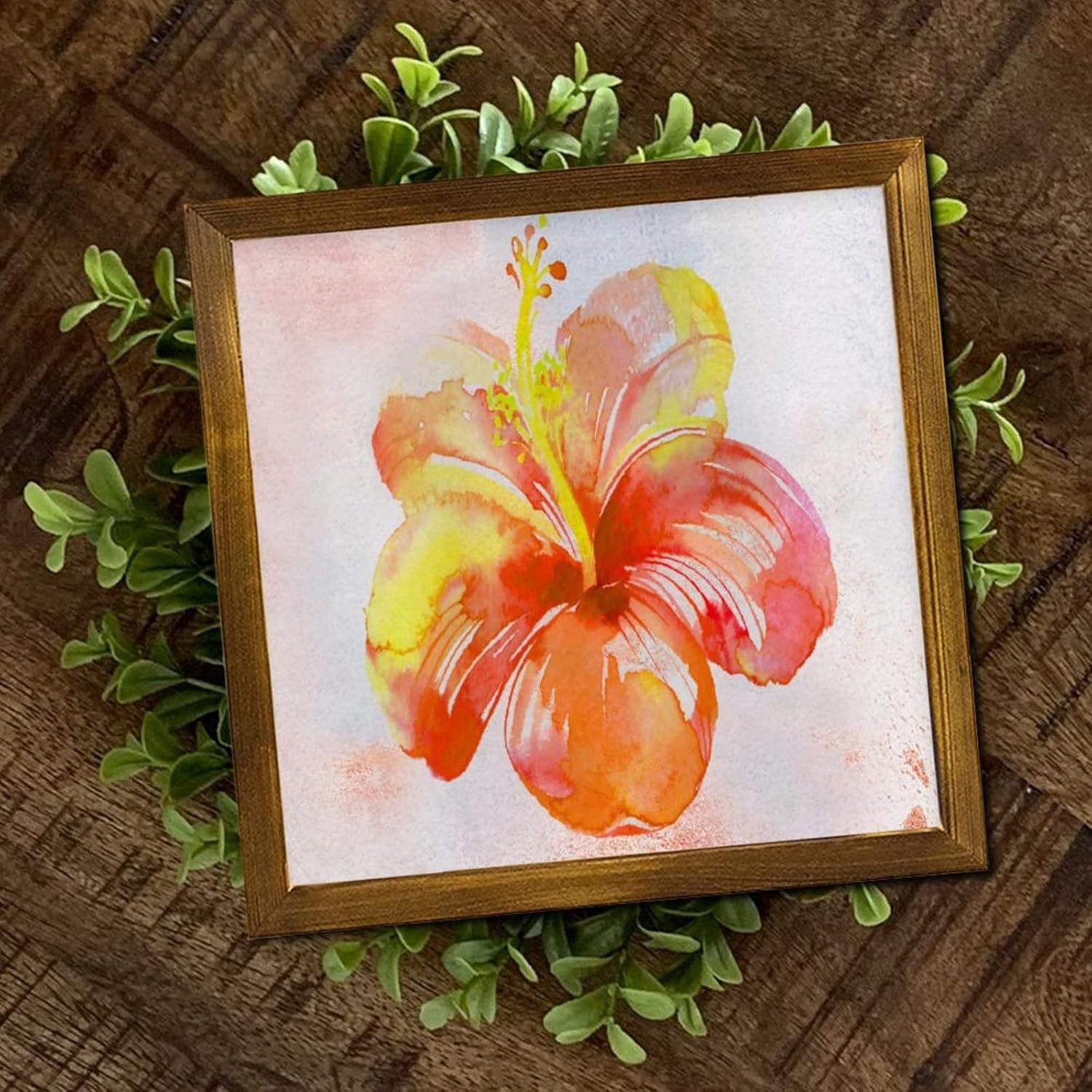 Retro Orange Hibiscus Flower Wood Wall Sign 1
