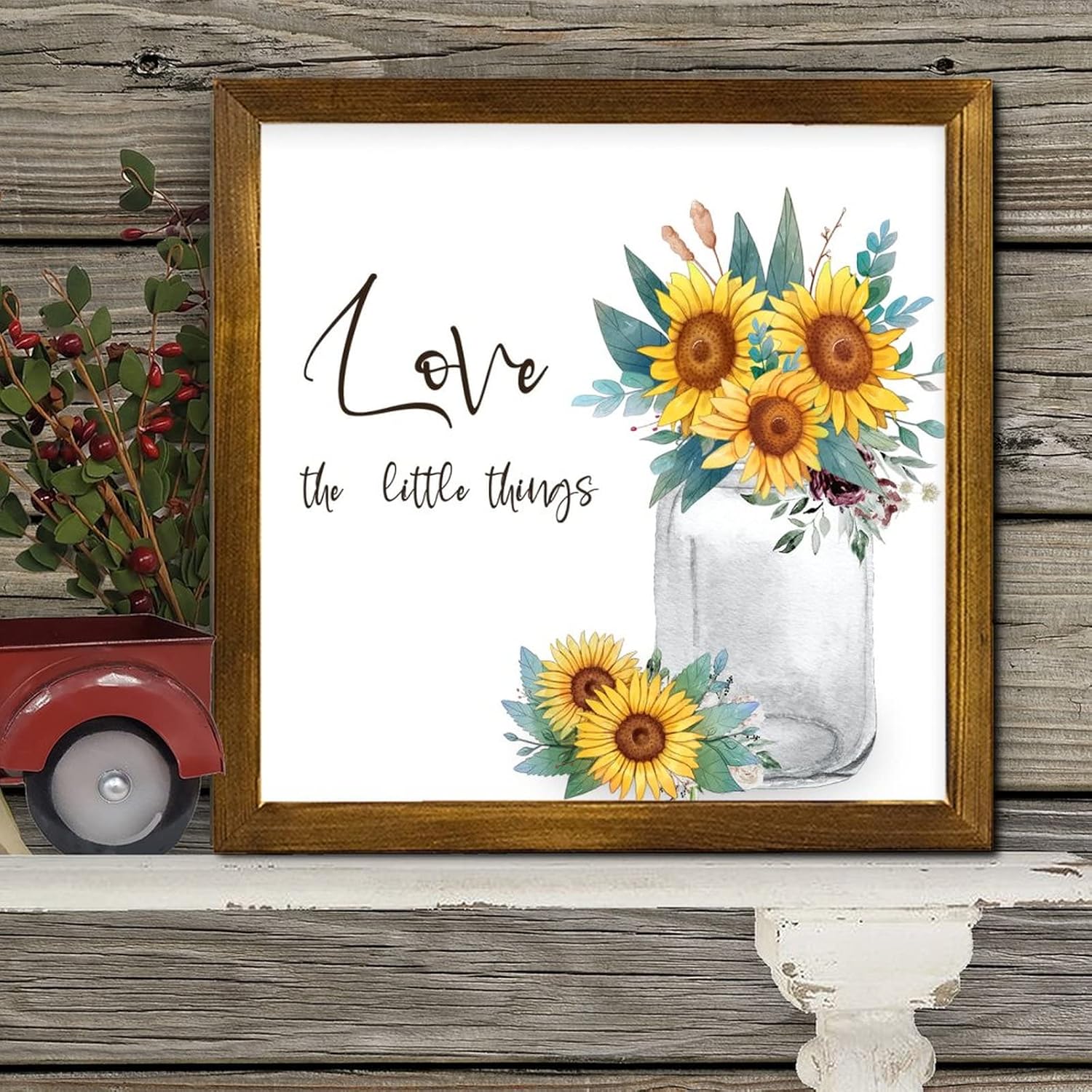 Love The Little Things Framed Wooden Sign 12x12 Inch
