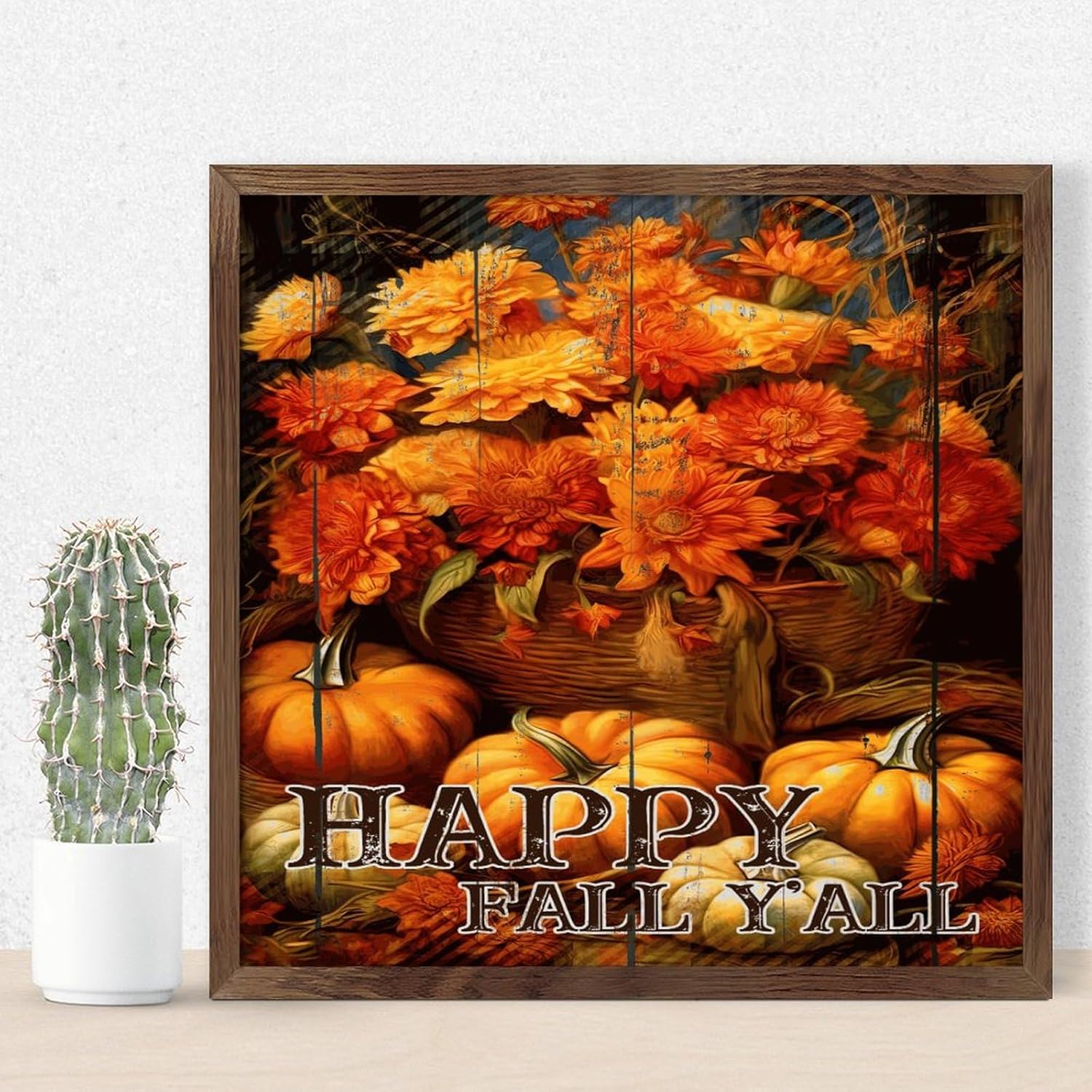 Happy Fall Yall Framed Wall Art Sign 12x12in