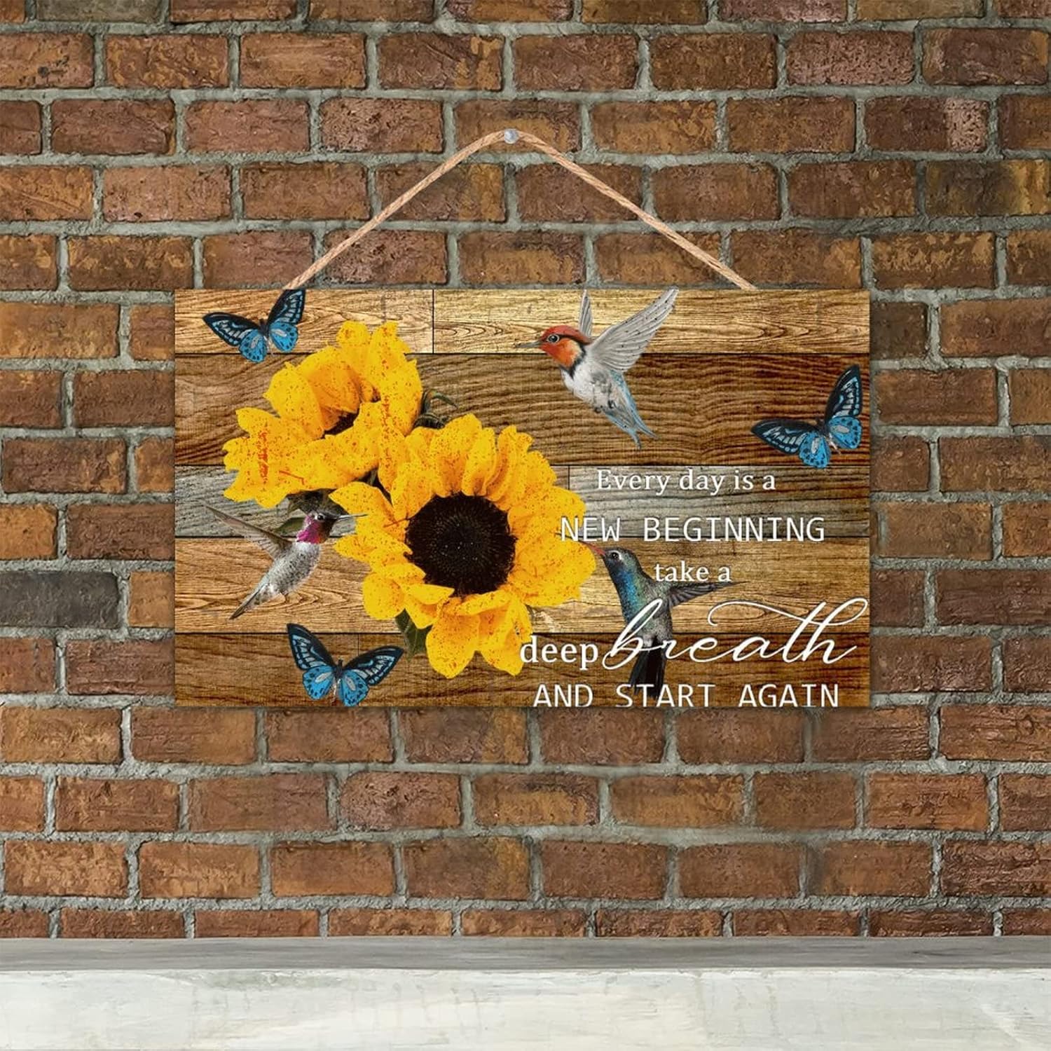 TEANFUN 12x20 Inch Rustic Wood Hummingbird Sign