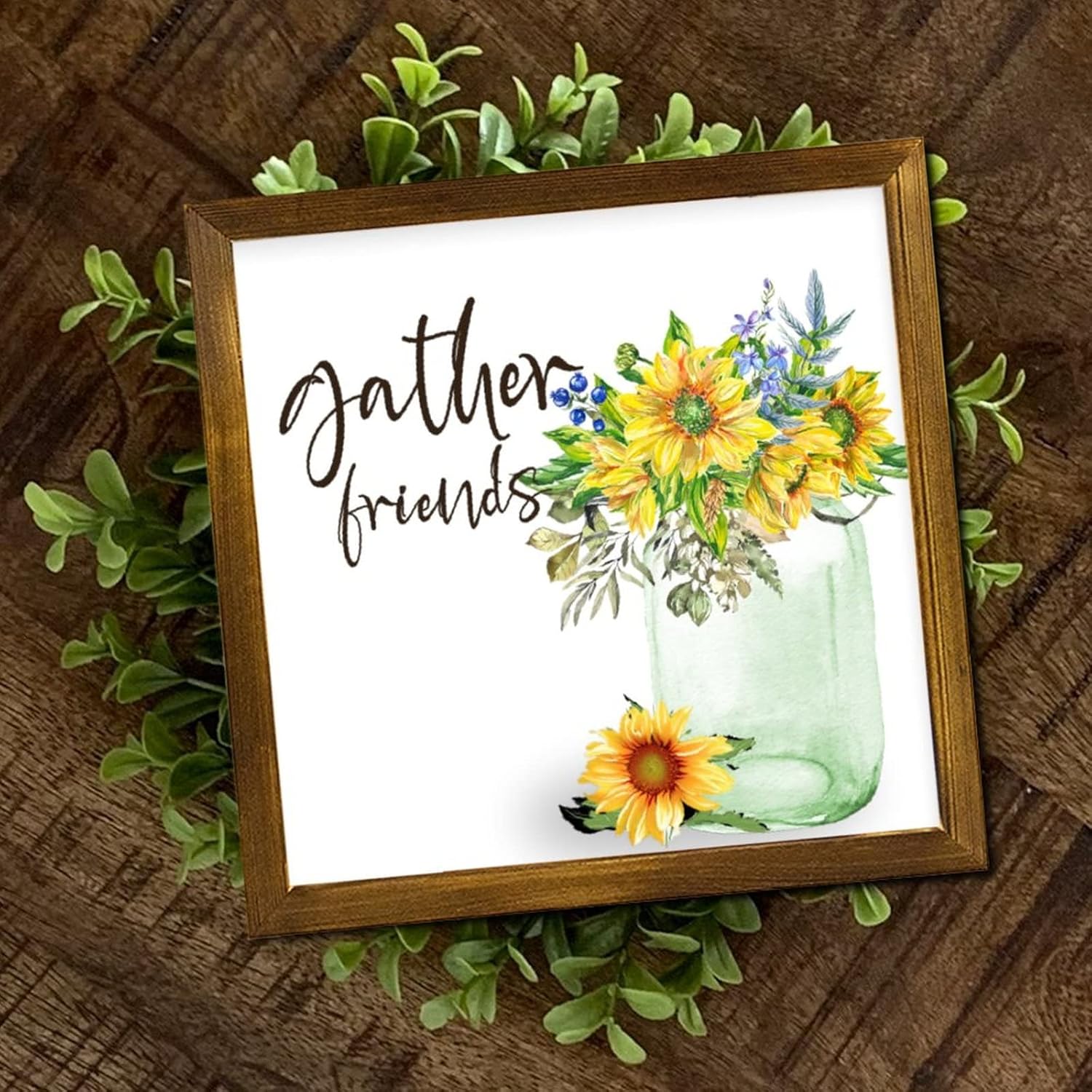 Gather Friends Framed Wood Sign 12x12 Inch 1