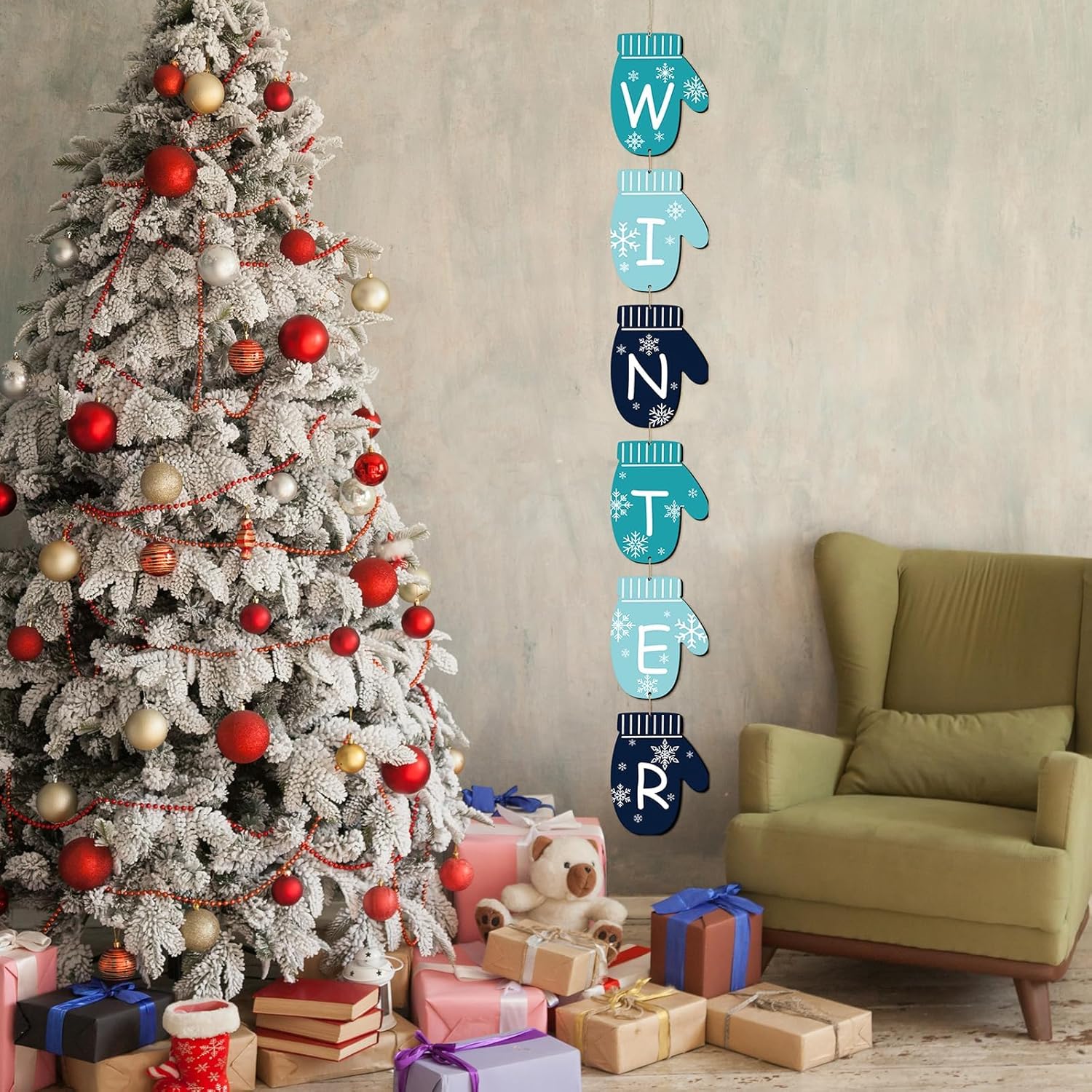 Winter Christmas Door Sign Wooden Glove Decor
