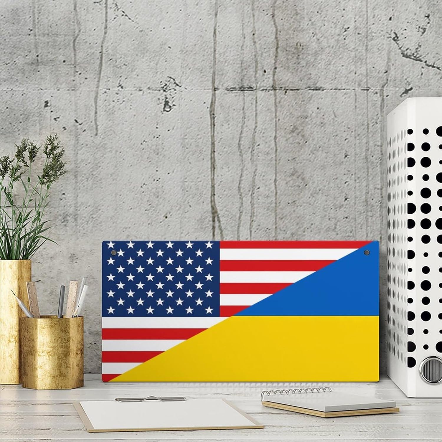 America Flag and Ukraine Flag Wooden Hanging Plate