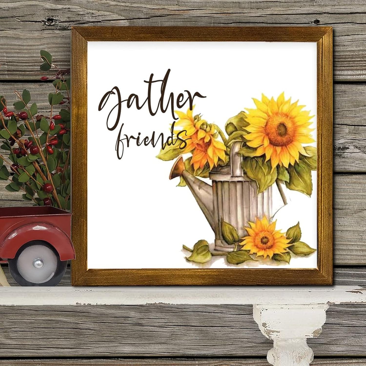 12x12 Inch Rustic Wood Framed Sign with Sunflower Design