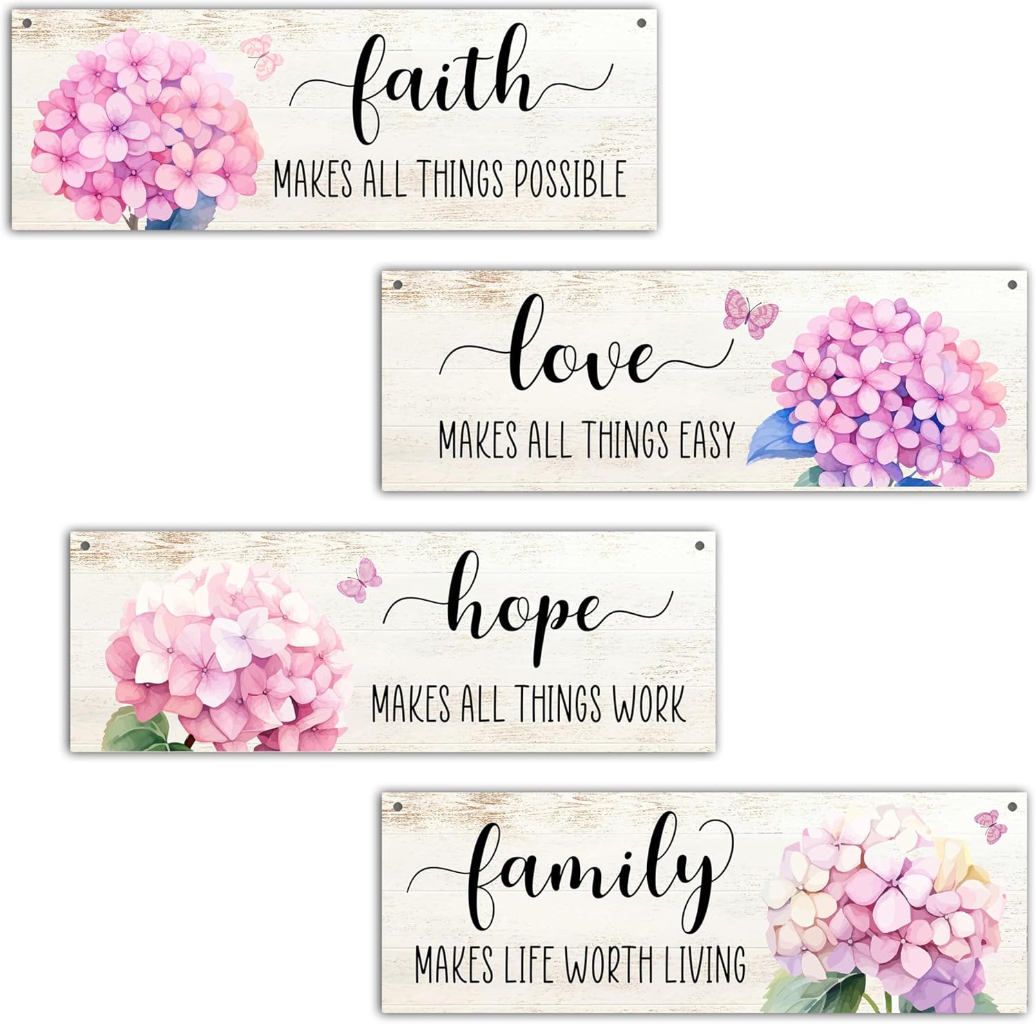 4 Pcs Family Wall Decor Wooden Signs with Hemp Rope