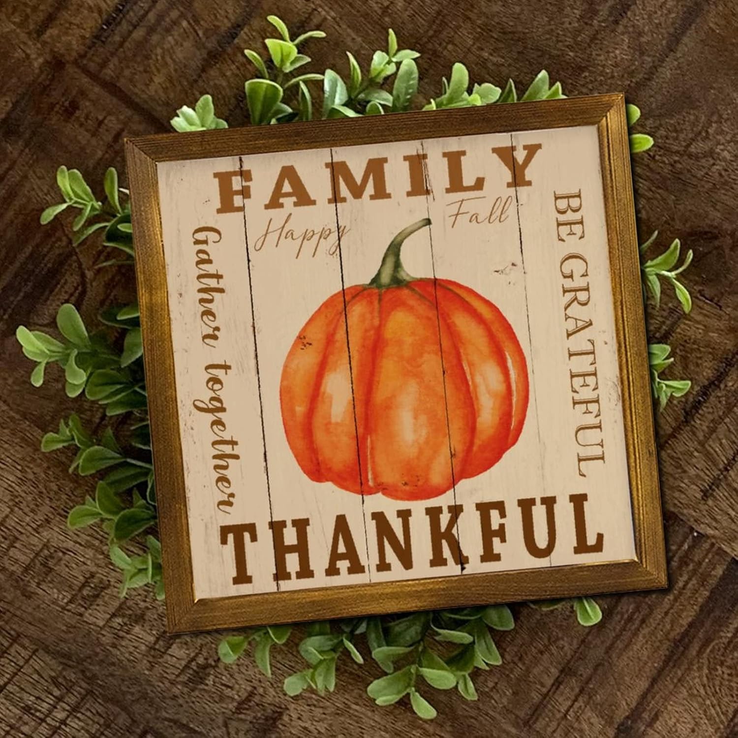 Grateful Family Gather Together Wooden Wall Sign 12x12 inch