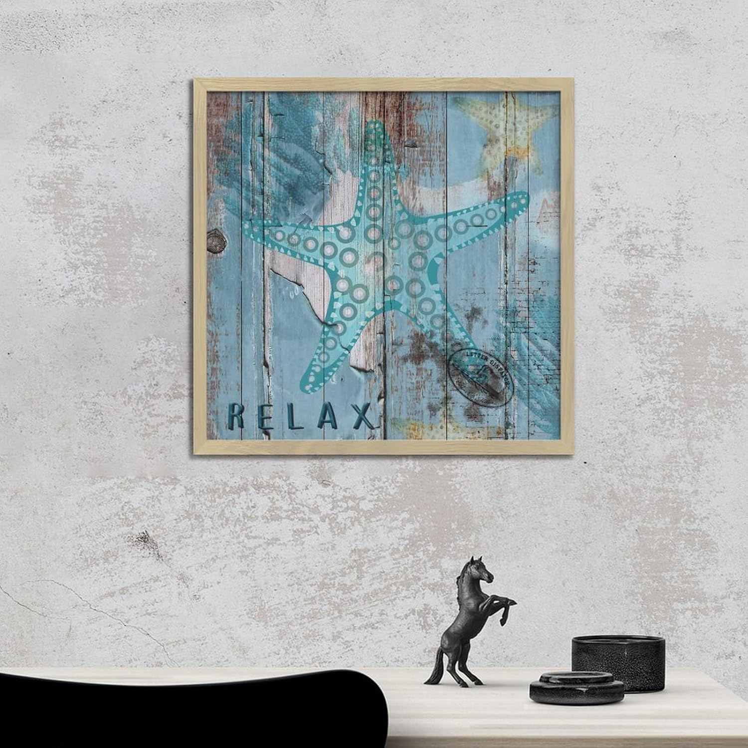 Hanging Framed Wood Sign with Starfish Design