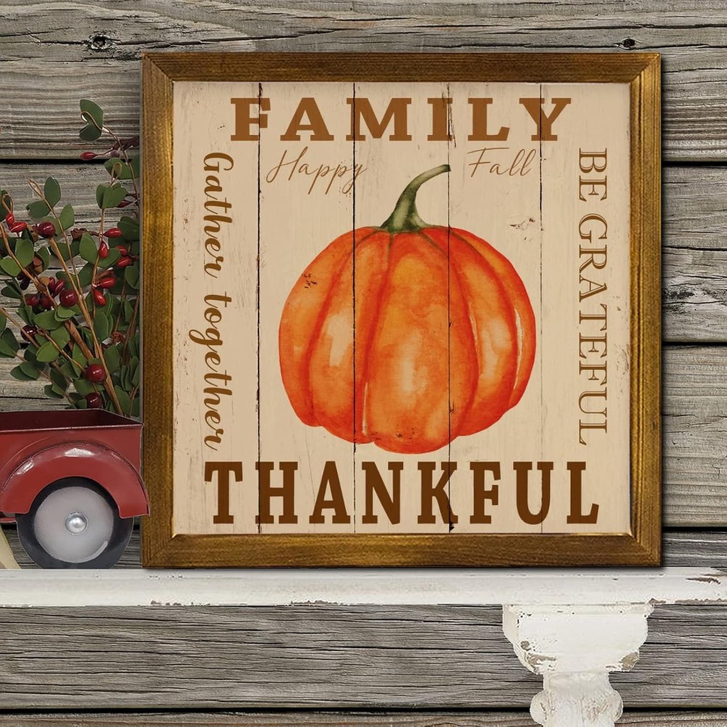 Grateful Family Gather Together Wooden Wall Sign 12x12 inch