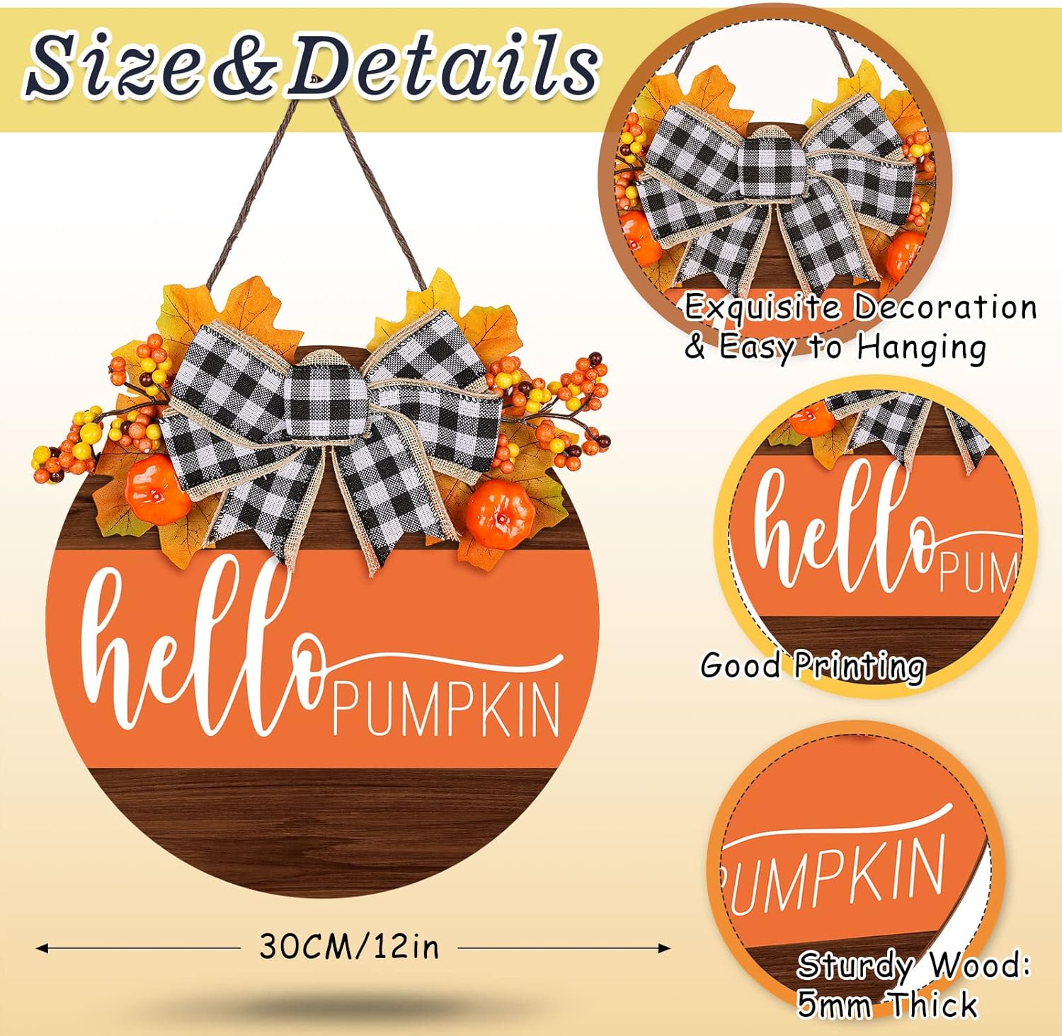 Whaline Fall Thanksgiving Welcome Wooden Sign with Bow and Berries