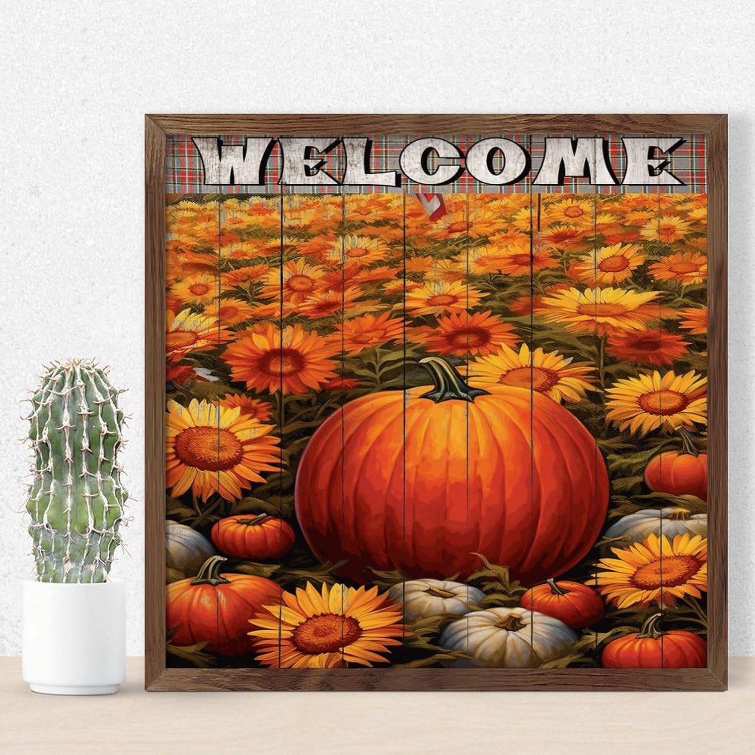Distressed Wood Framed Welcome Sign Autumn Harvest Decor