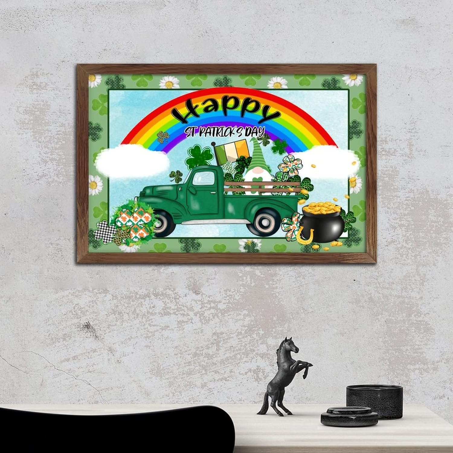 St Patricks Day Green Shamrock Gnomes Wall Decor
