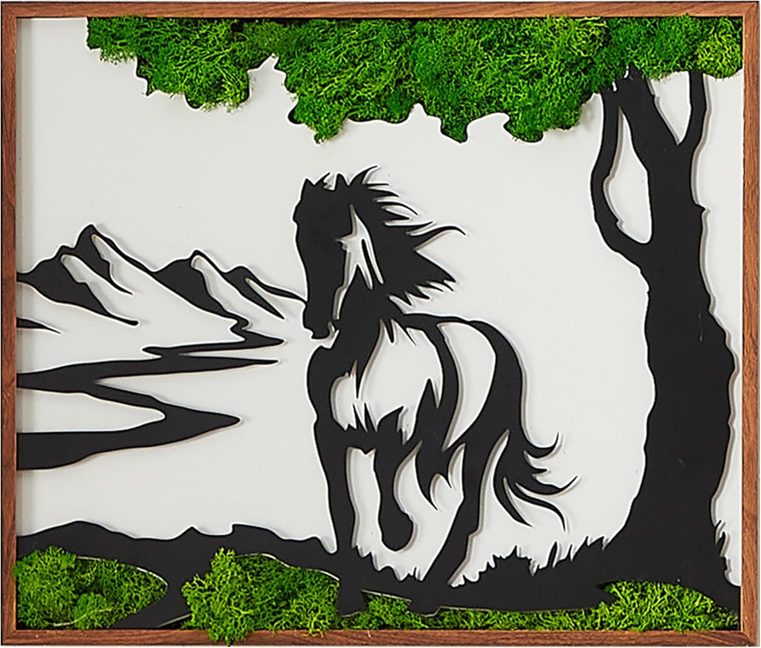 ETICIAN Metal Art Moss Wall Pediment with Horse Sculpture