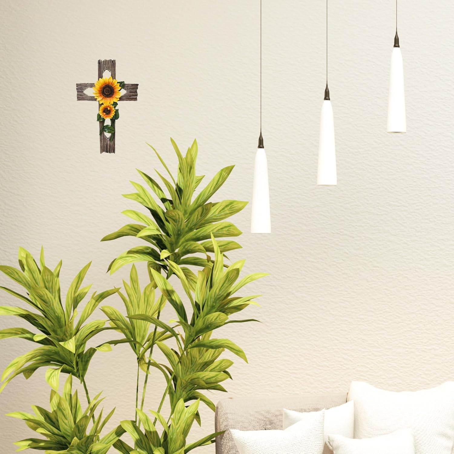 BestGiftEver Rustic Faux Wood Wall Cross with Sunflower Design