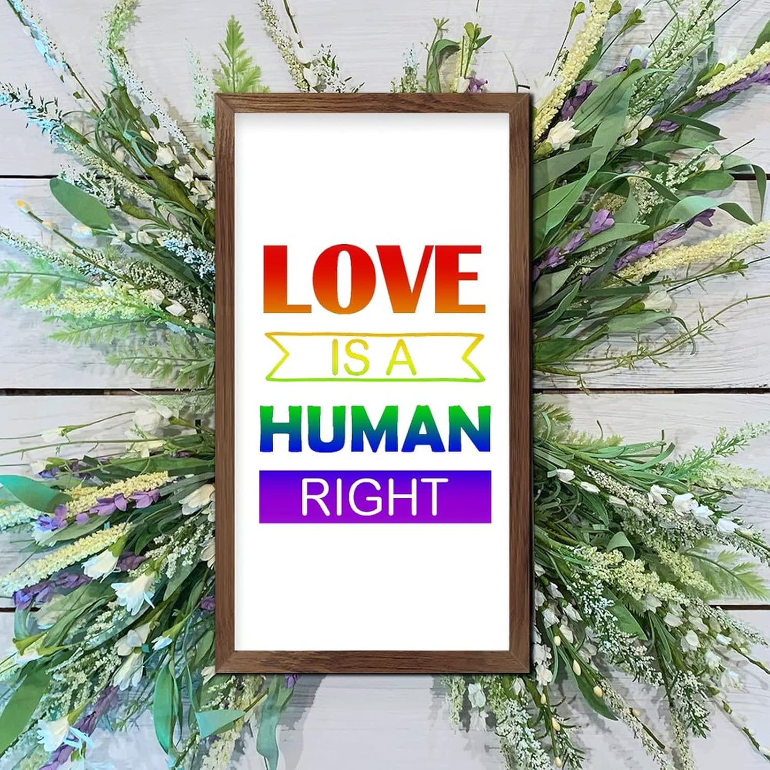 LGBTQ Pride Wood Framed Wall Sign Love is a Human Right