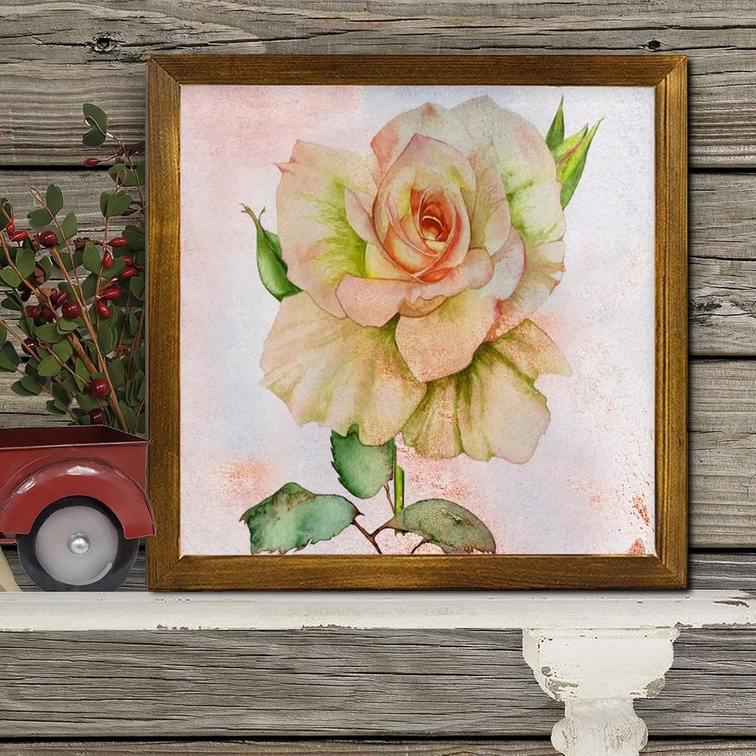 Retro Orange Hibiscus Flower Framed Wooden Sign