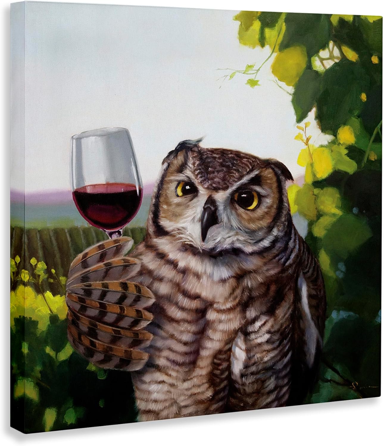 Stupell Industries Horned Owl Red Wine Vineyard Wall Art 17x17 Green