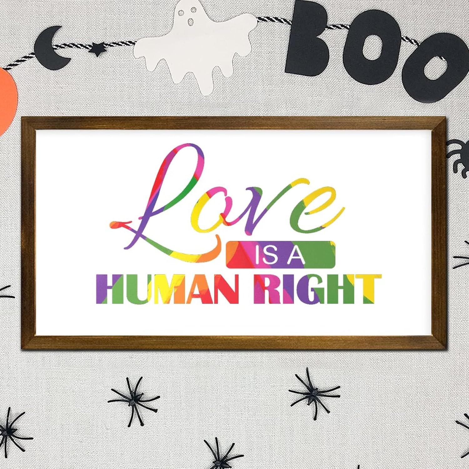 LGBT Pride Framed Wood Wall Sign Love is a Human Right