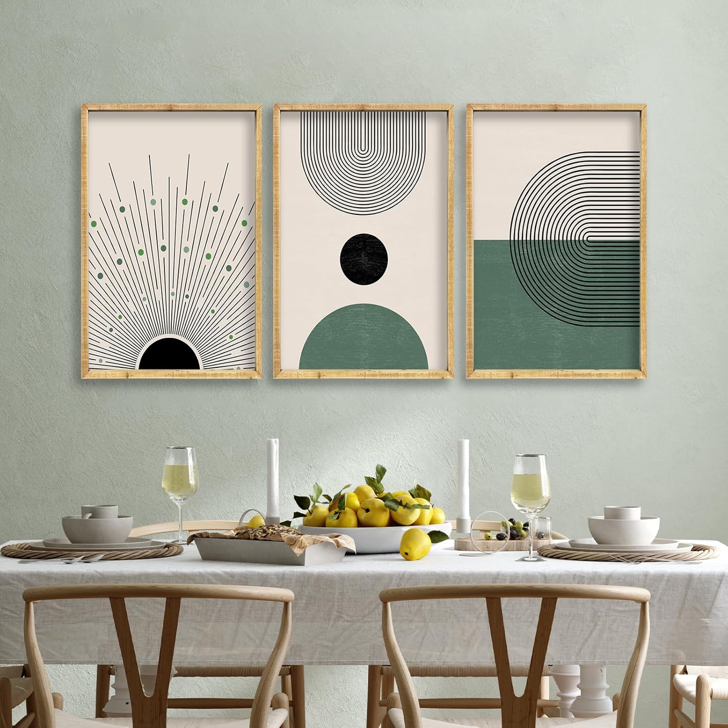 Set Of 3 Green Boho Wall Art Decor 16x24 Inch