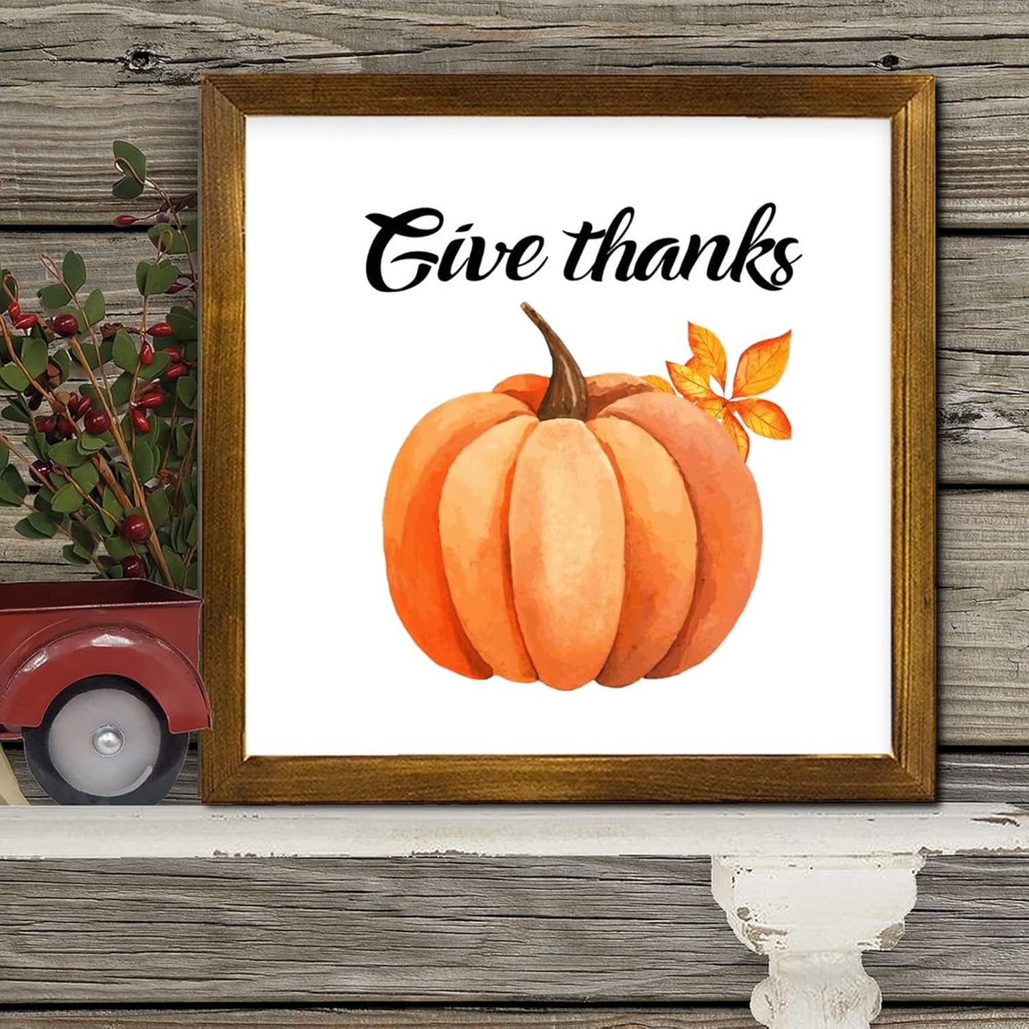 Thanksgiving Day Wood Framed Sign 12x12 Inch