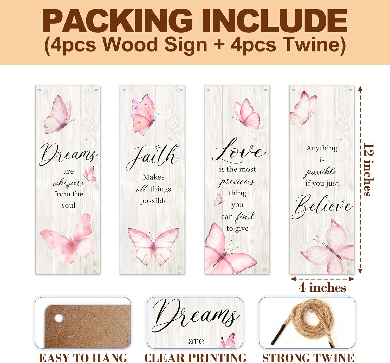 Valucise 4pcs Butterfly Wall Decor Signs