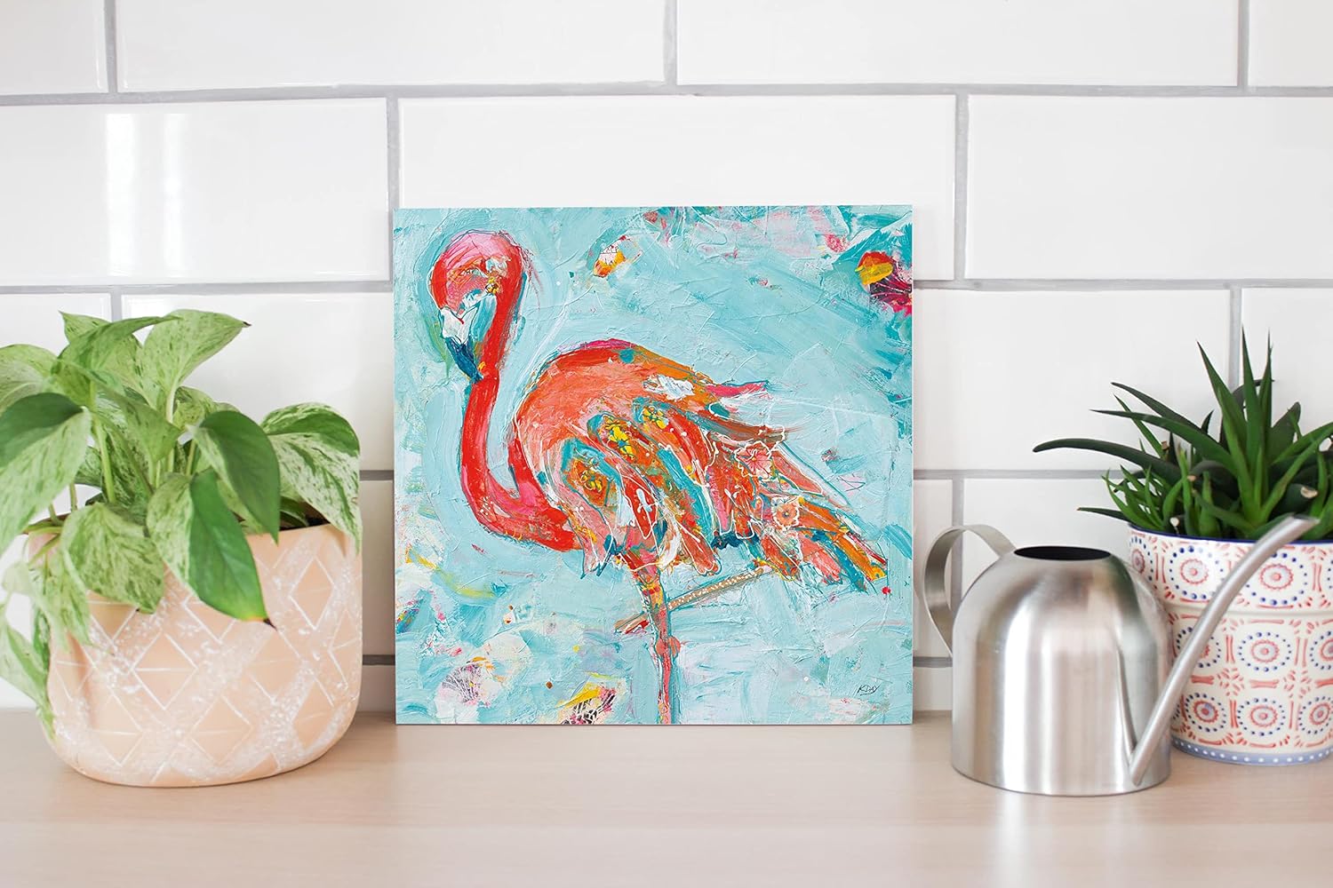 Flamingo Bright Wood Plaque 12x12 Wall Hanging