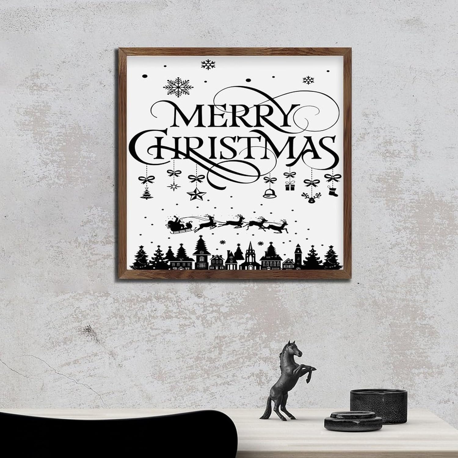 Wood Framed Wall Decor Sign 12x12in Christmas Farmhouse Art