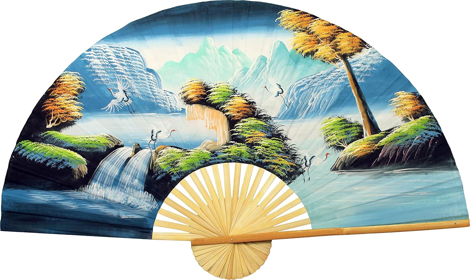 Chinese Cranes Giant Folding Wall Fan Decor Art