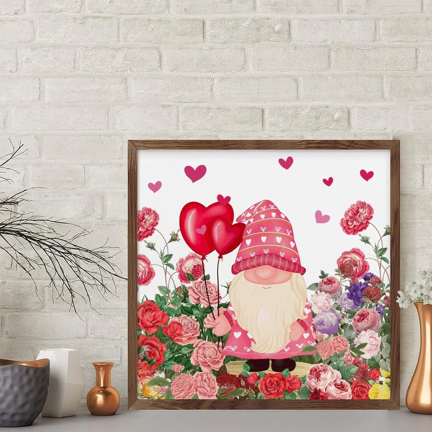 Happy Valentines Day Cute Gnome Wood Sign 12x12