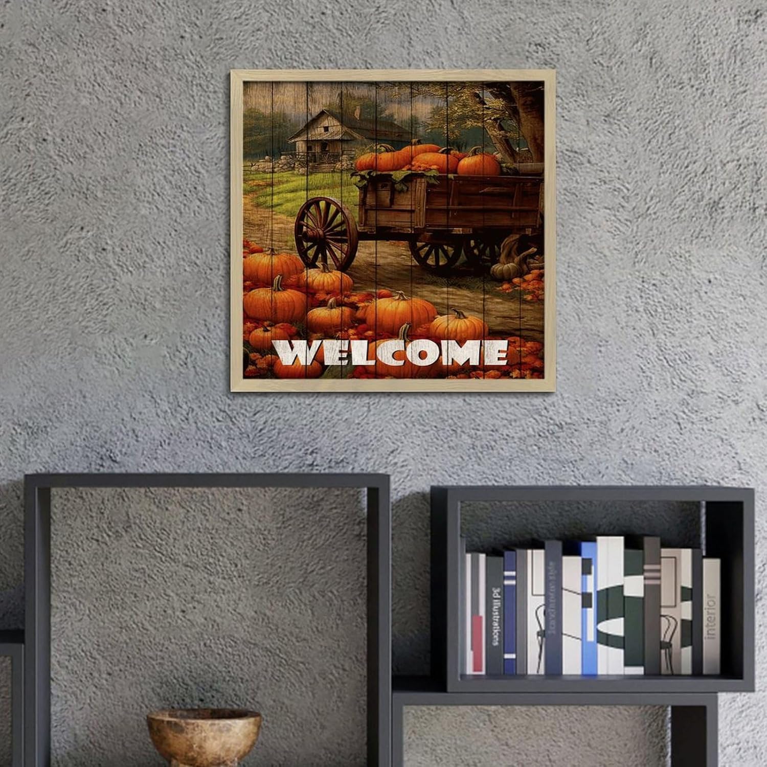 Welcome Framed Wood Sign 12x12in Modern Wall Decor