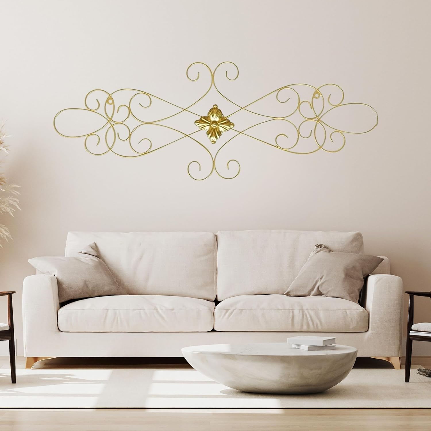 Bellaa 23226 Gold Metal Wall Scroll Art Medallion Plaque