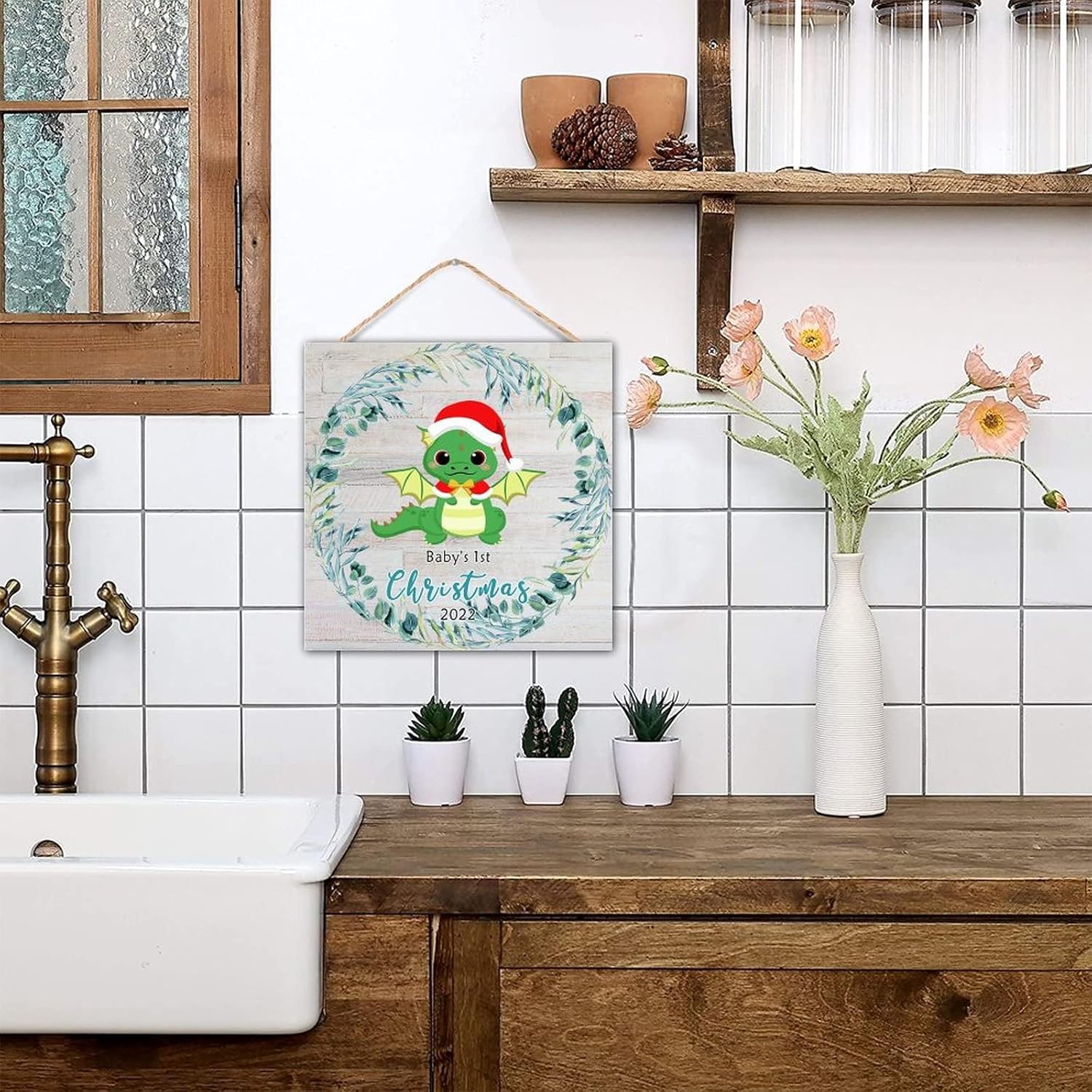 Funny Dinosaur Christmas Wall Decor Sign