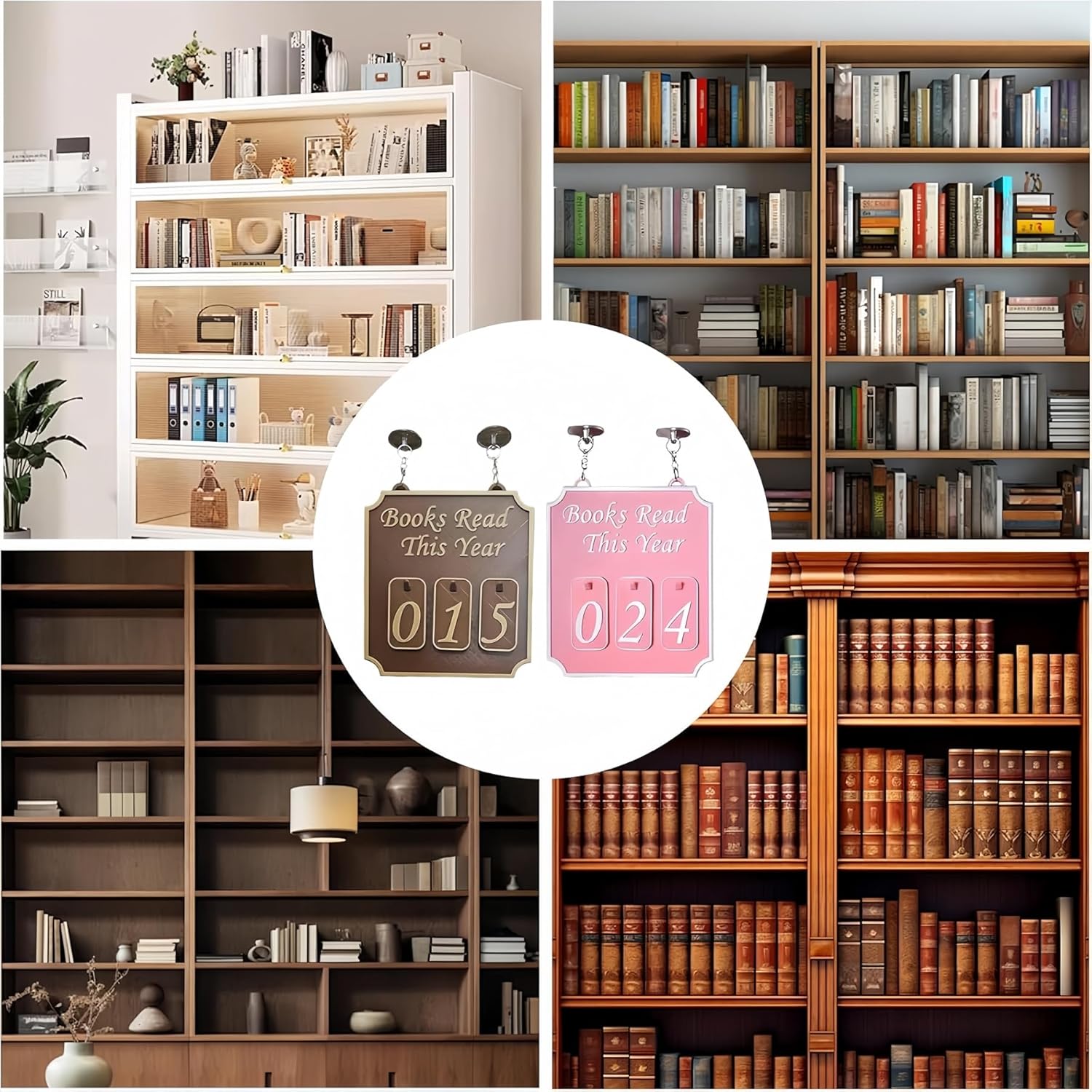 Hanging Bookshelf Counter Bookish Decor for Book Lovers Pink