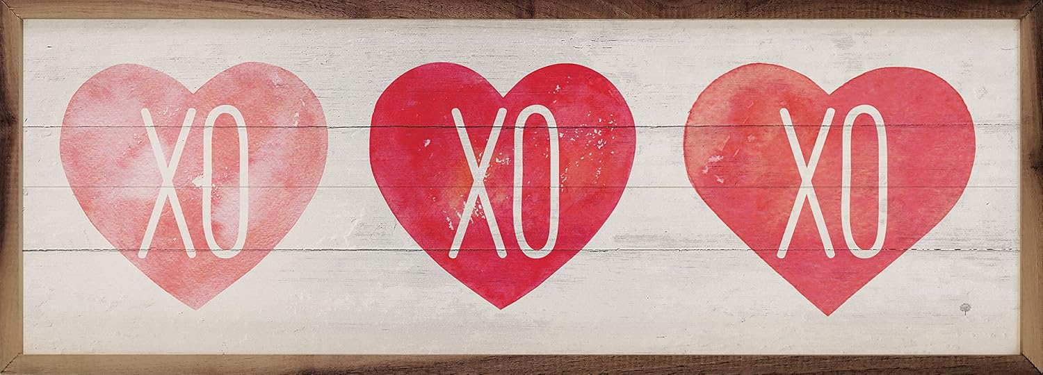 XO Hearts Whitewash Wall Decor Wooden Sign Valentines Day