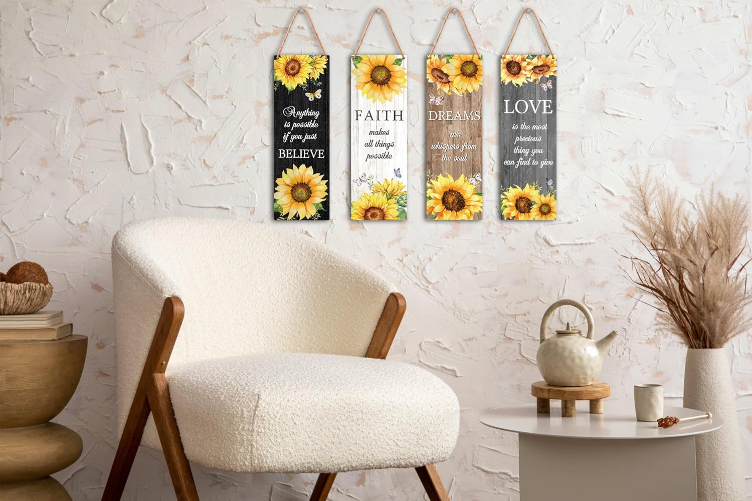 Zmyollo 4 Piece Sunflower Wooden Wall Sign With Rope