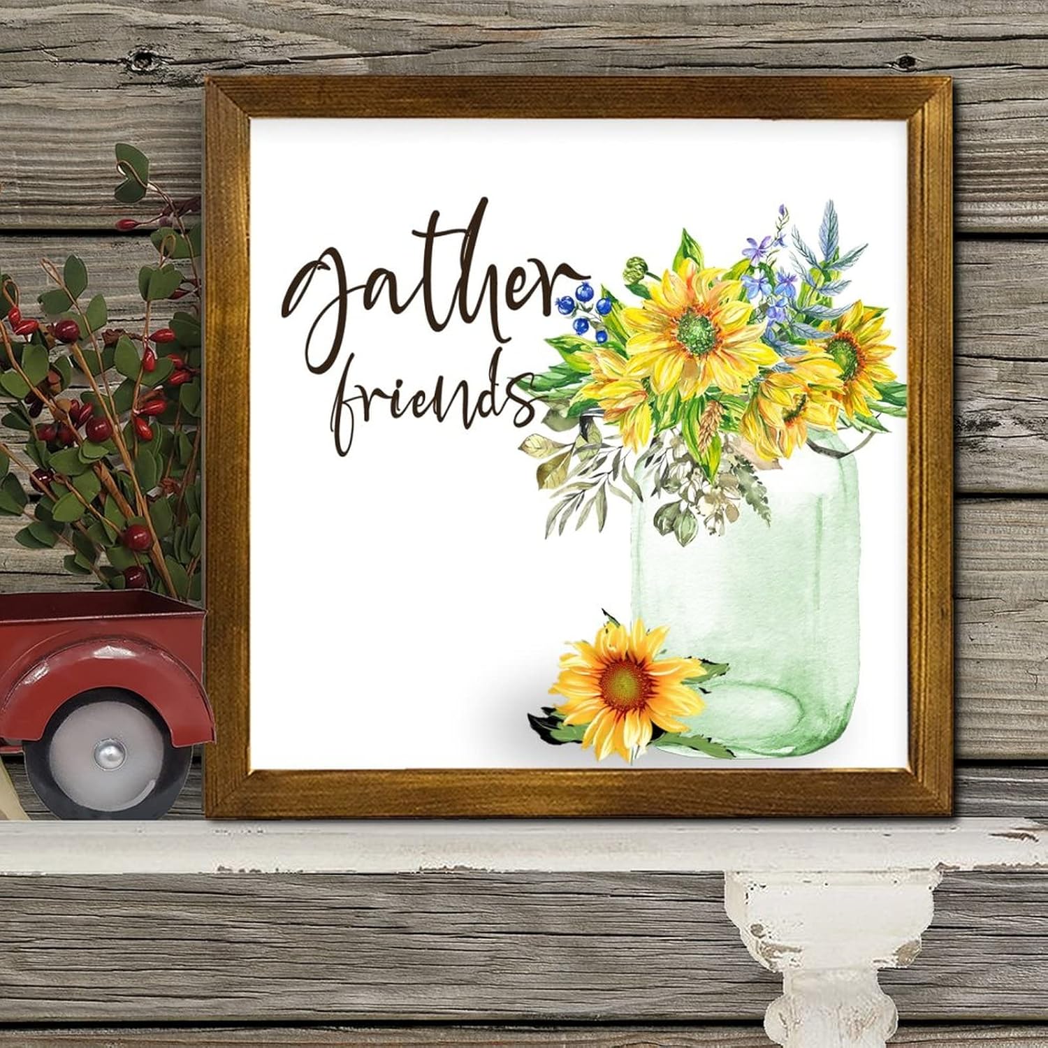 Gather Friends Framed Wood Sign 12x12 Inch 1