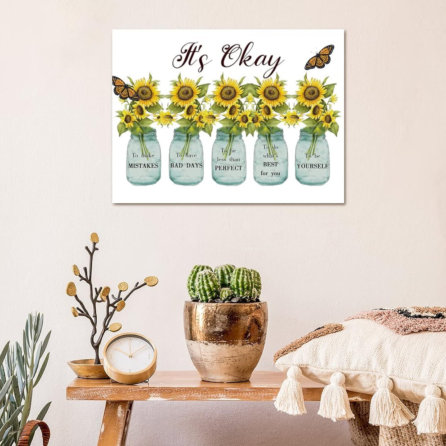 Wooden Sign with Sunflowers Vase and Butterfly