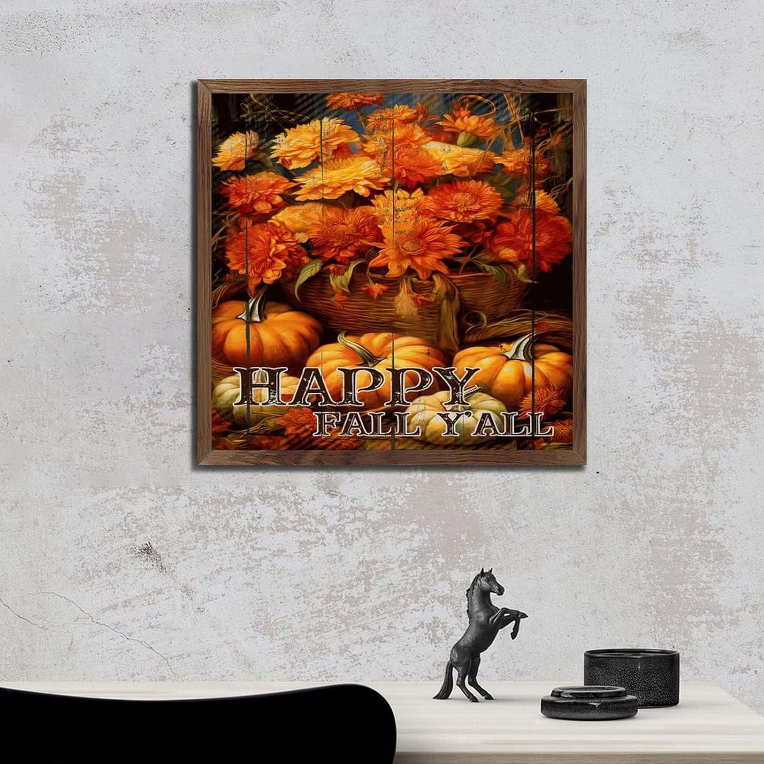 Happy Fall Yall Framed Wall Art Sign 12x12in