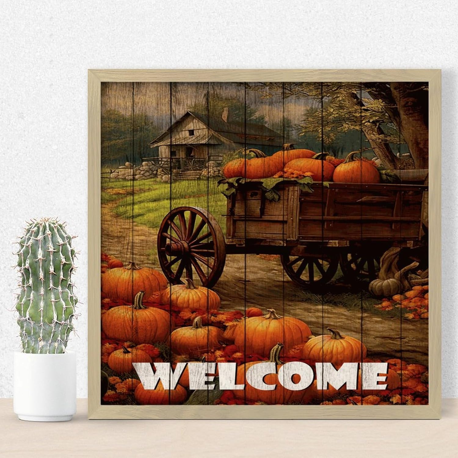 Welcome Framed Wood Sign 12x12in Modern Wall Decor