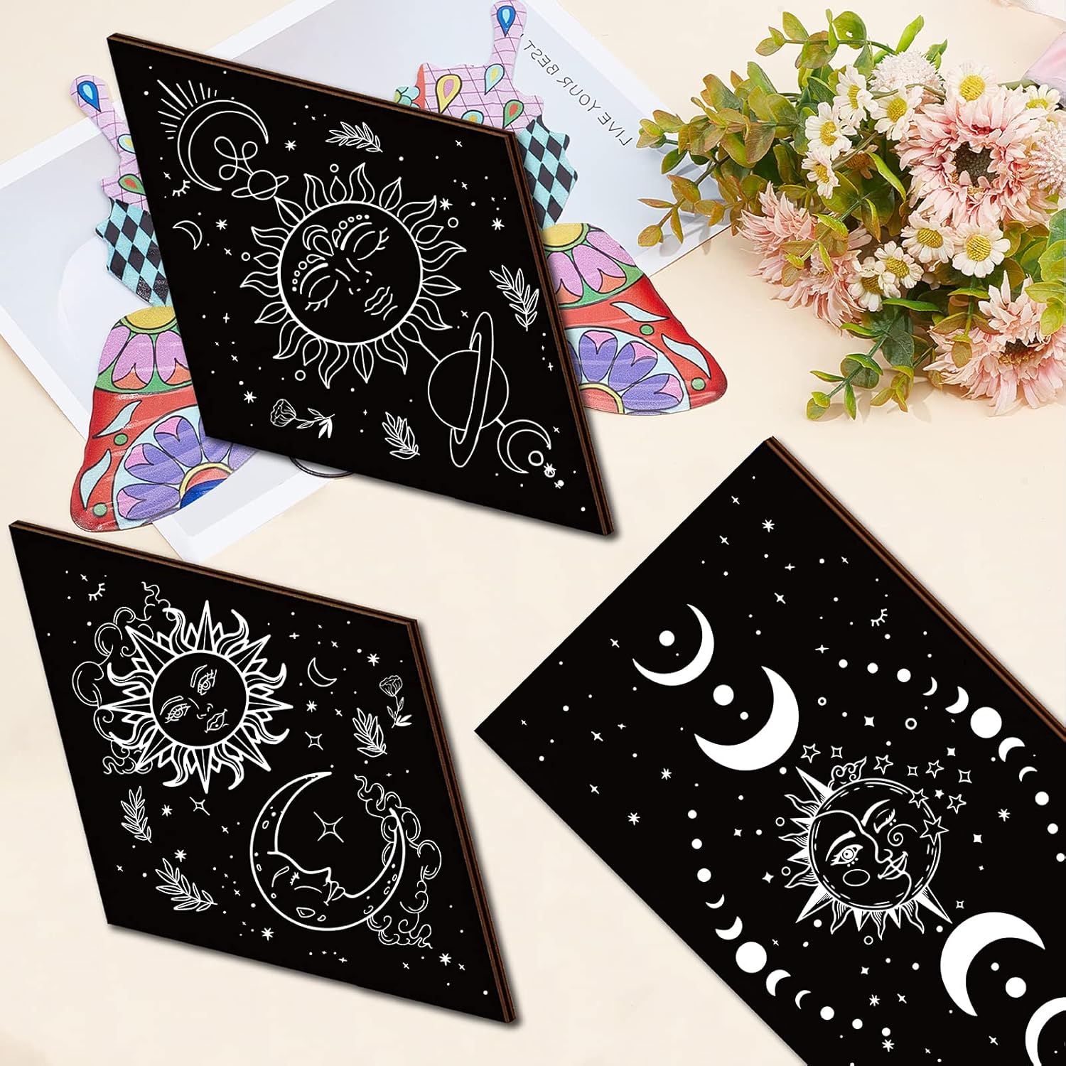 3Pcs Rustic Boho Wall Decor Moon Phases Art