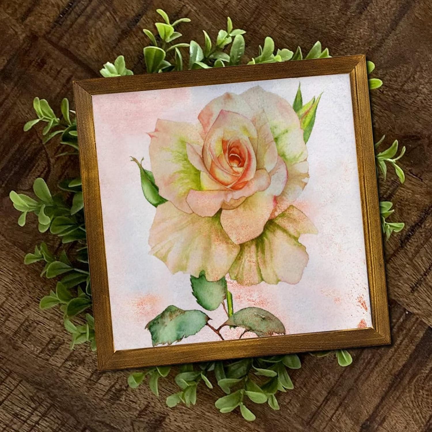 Retro Orange Hibiscus Flower Framed Wooden Sign