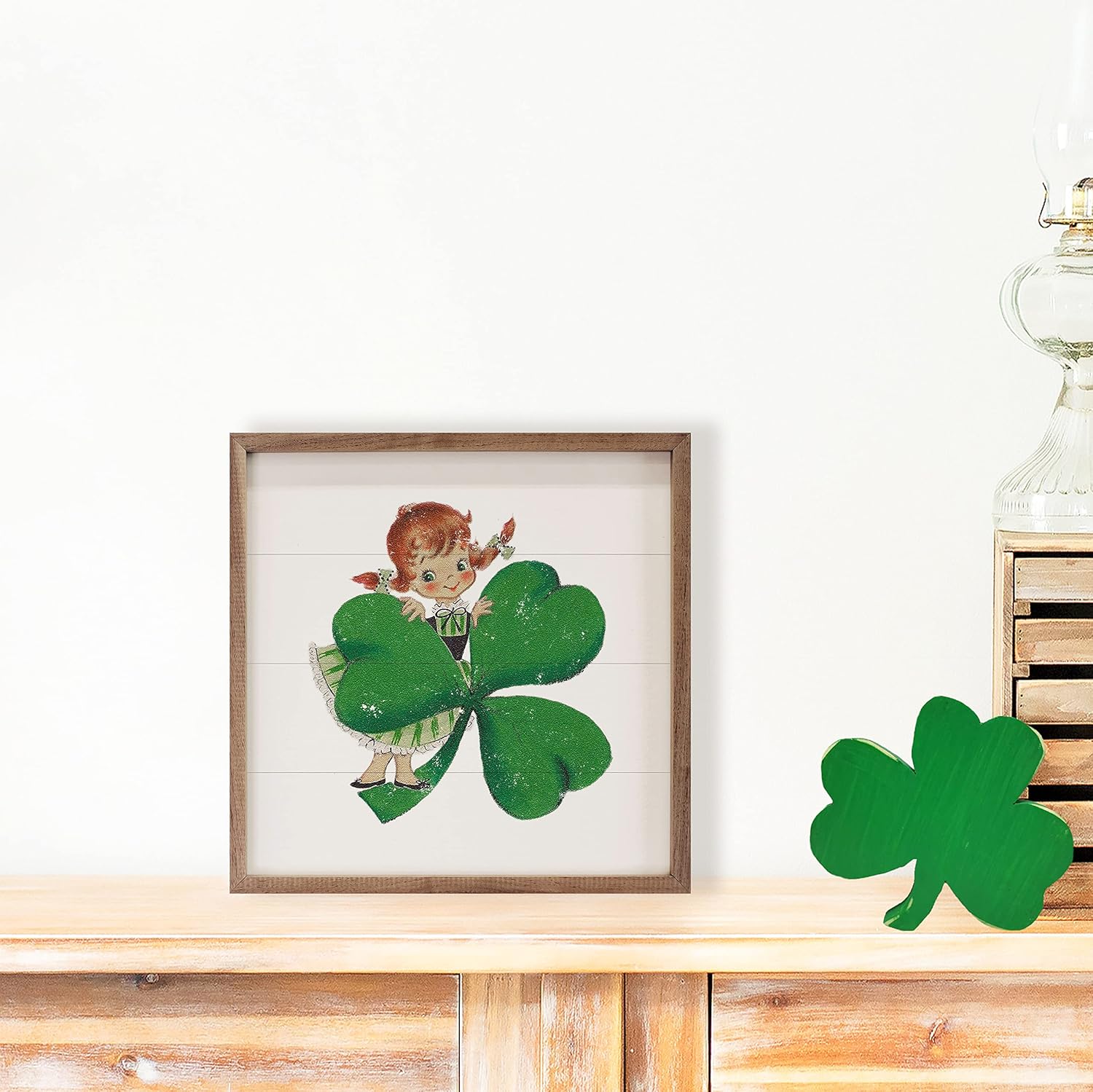 Kendrick Home Girl With Shamrock Wall Decor Sign 8x8