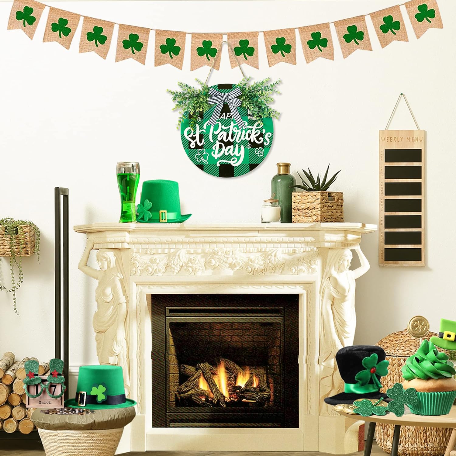 St Patricks Day Buffalo Plaid Wooden Door Sign
