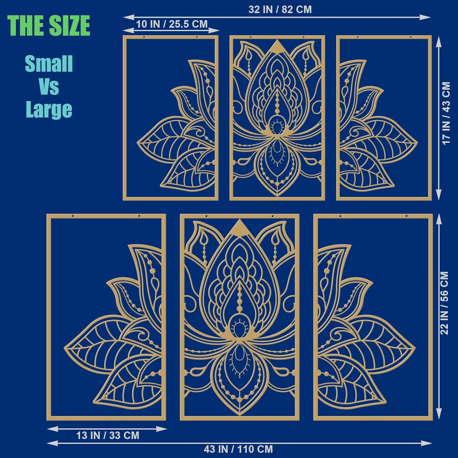 ESTART 3 Pcs Lotus Flower Metal Wall Art Decor Gold