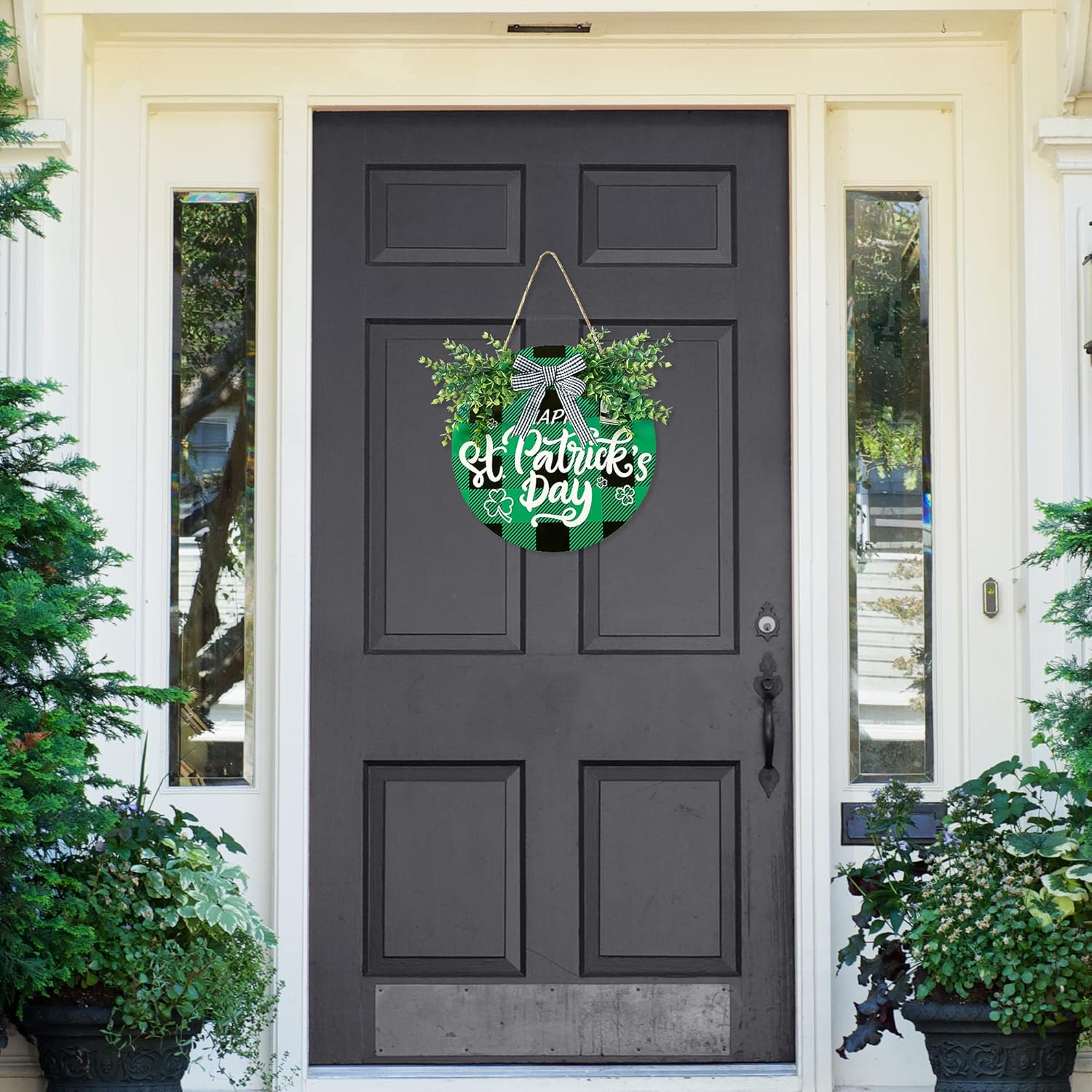 St Patricks Day Buffalo Plaid Wooden Door Sign
