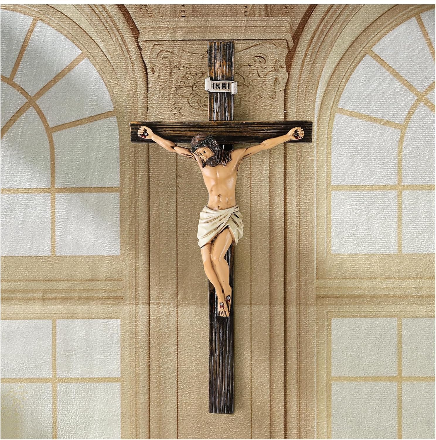 Magicsculp 106 Inch Catholic Wall Cross - Hand Painted Resin Decoration