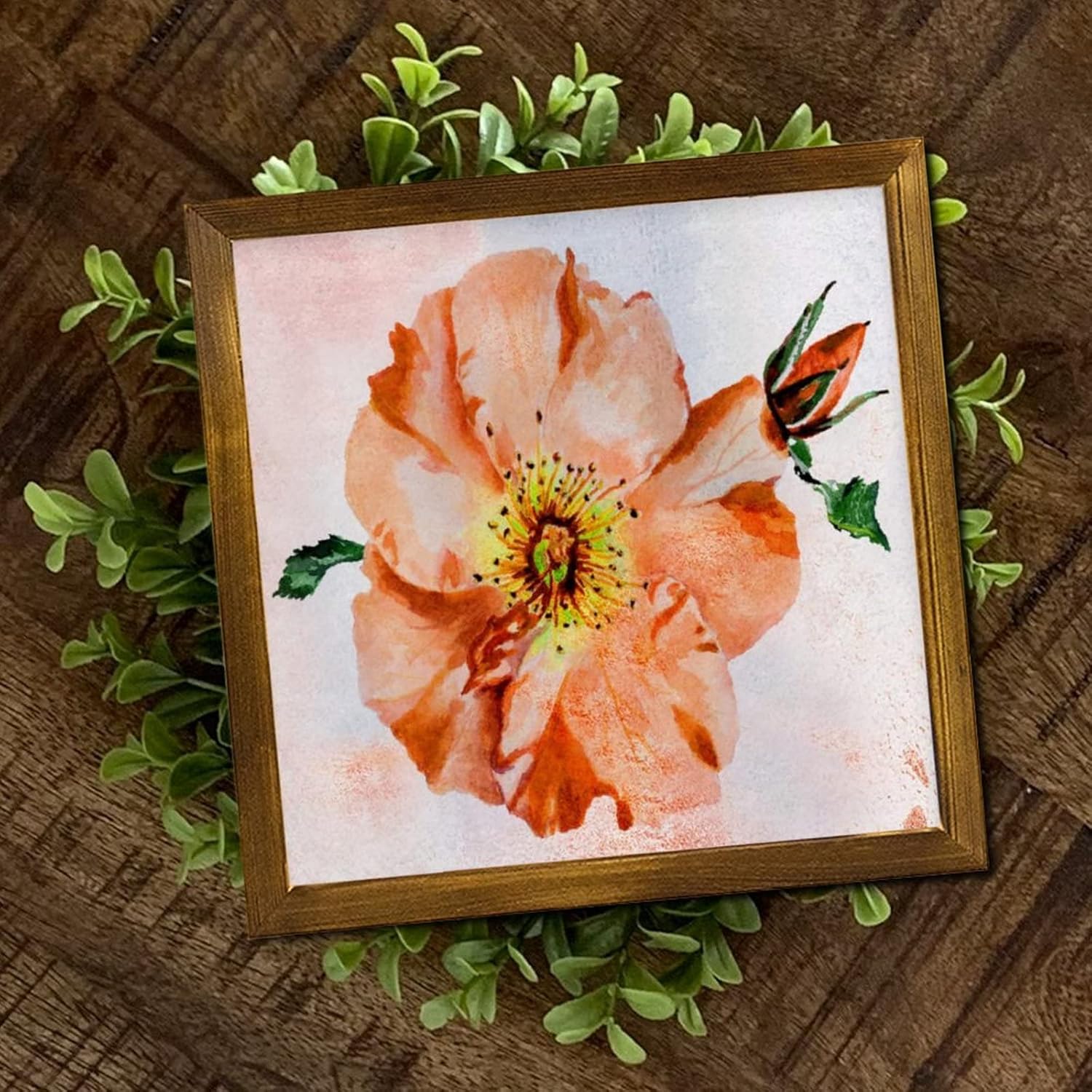 Retro Orange Hibiscus Flower Wood Wall Sign