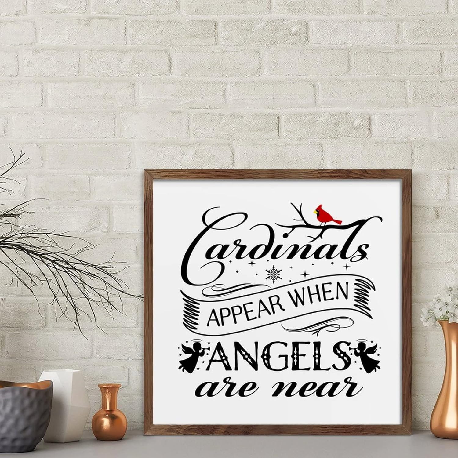 Christmas Farmhouse Decor Red Birds Framed Wood Sign