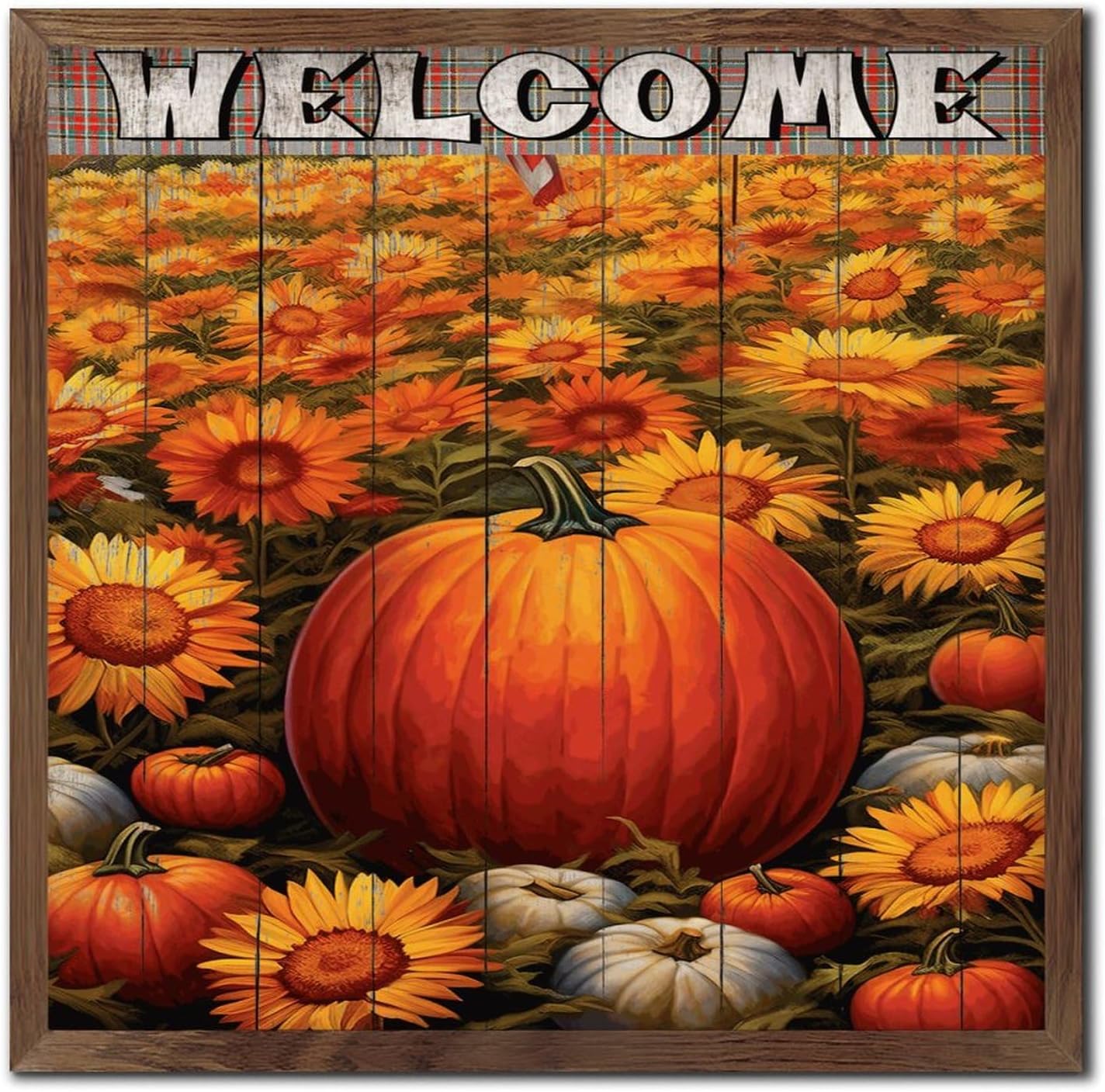 Distressed Wood Framed Welcome Sign Autumn Harvest Decor