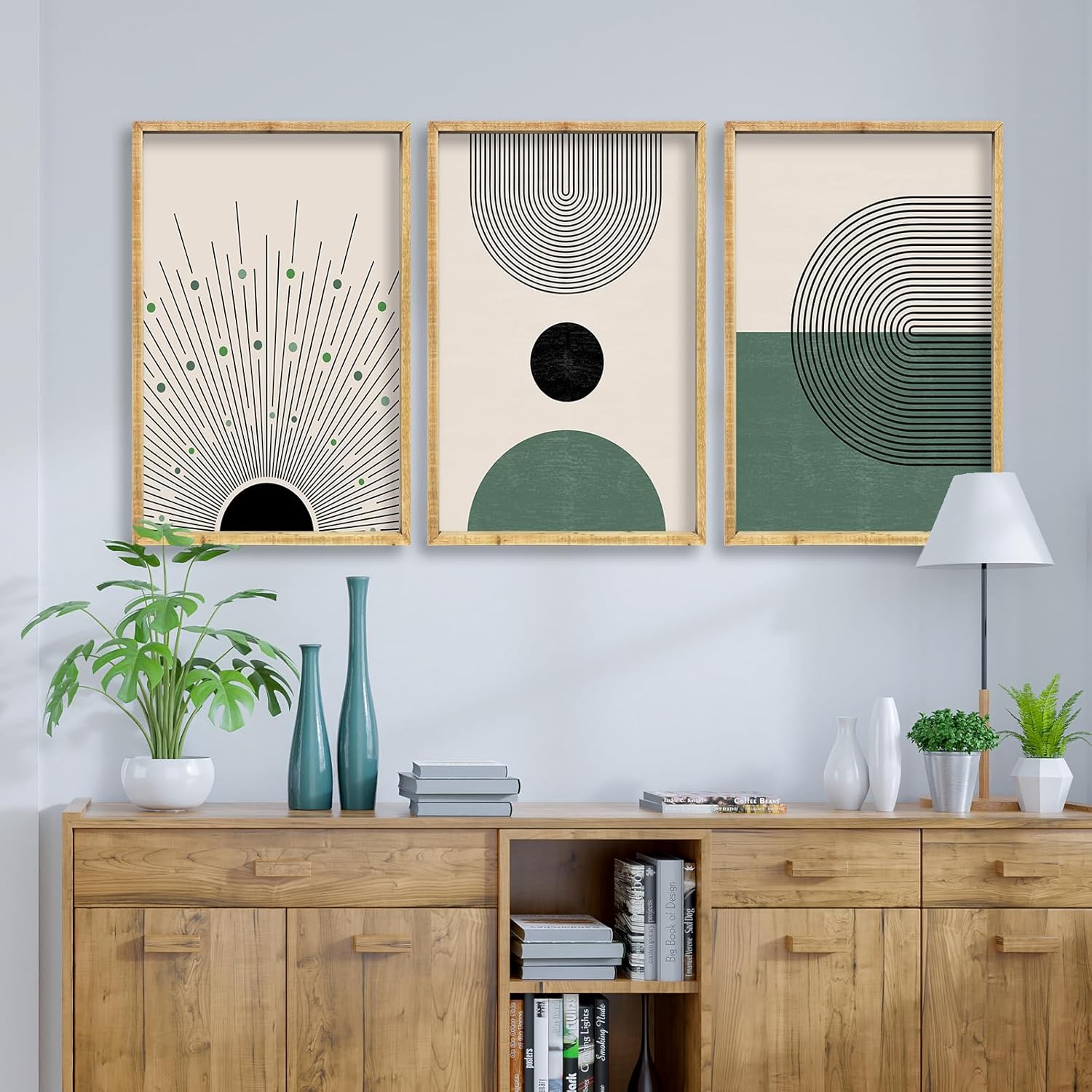 Set Of 3 Green Boho Wall Art Decor 16x24 Inch